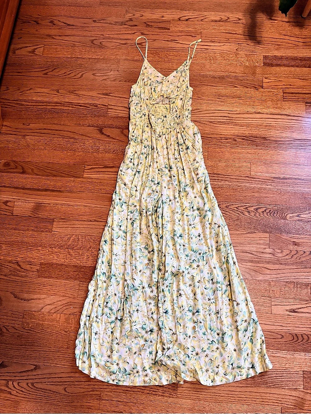 American Eagle Floral Maxi Jumpsuit Yellow & White Size Small Like New